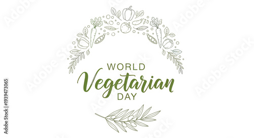 World Vegetarian Day Green Leaf Illustration.