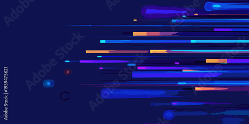 Abstract digital art featuring vibrant horizontal light streaks on navy