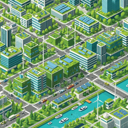 Sustainable Cityscape with Green Buildings