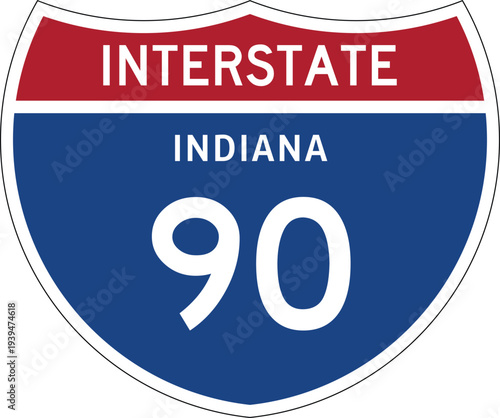 Interstate 90 (IN) I-90 US Interstate Highway Route Shield Badge Vector