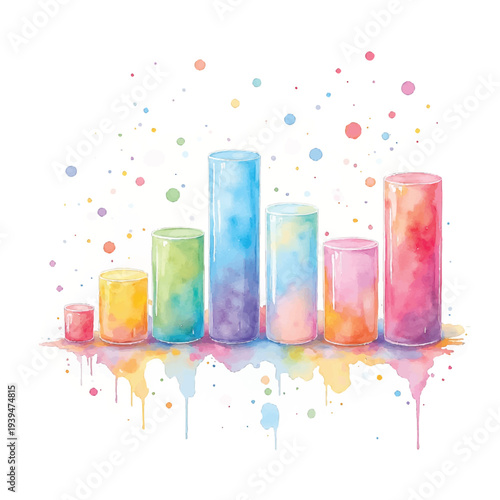 Vibrant colorful watercolor bar chart illustration.