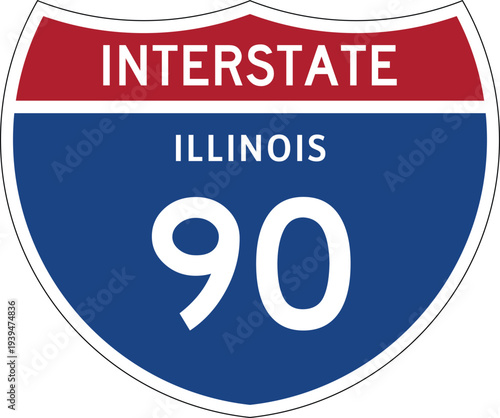 Interstate 90 (IL) I-90 US Interstate Highway Route Shield Badge Vector