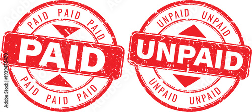 Paid and unpaid red rubber stamp set with grunge texture for financial and invoice status