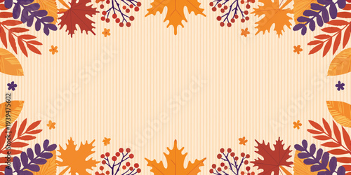 Autumn leaves and berries create a decorative fall season border