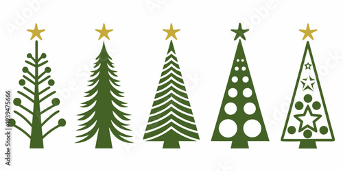 Stylized christmas trees in varying shades of green are displayed