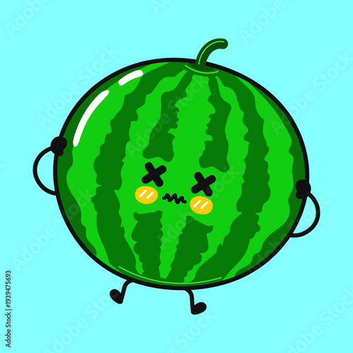 Watermelon cartoon character feeling sick or dizzy