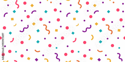 Colorful confetti pattern on a clean white background