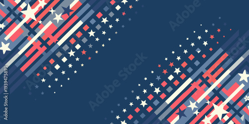 Patriotic abstract background with stars and stripes in red white and blue