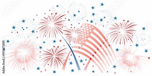 Festive fireworks display featuring an american flag and sparkling stars