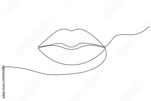 Minimalist continuous one line drawing of human lips. Elegant black line art on white background, perfect for beauty, fashion, and modern decor concepts.