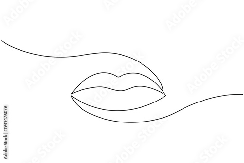 Minimalist continuous one line drawing of human lips. Elegant black line art on white background, perfect for beauty, fashion, and modern decor concepts.