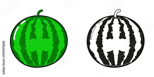 Watermelon fruit icon with color and outline versions