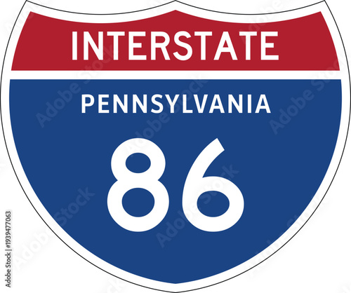 Interstate 86 (I-86) Pennsylvania PA US Interstate Highway Route Shield Badge Vector