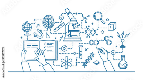 Illustration of scientific research and discovery across various fields