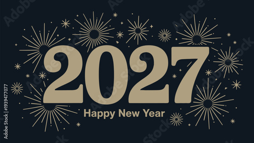 Golden 2027 new year celebration with festive fireworks and cheerful greetings