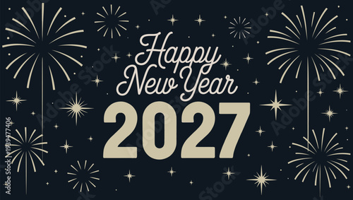 Golden fireworks and new year greetings for the upcoming year 2027