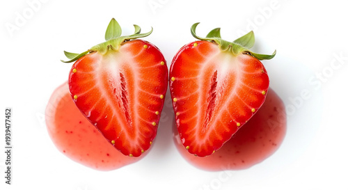 Two fresh half  strawberrys