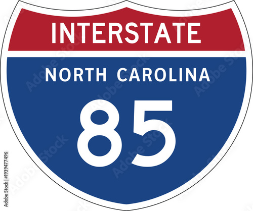 Interstate 85 (I-85) North Carolina NC US Interstate Highway Route Shield Badge Vector