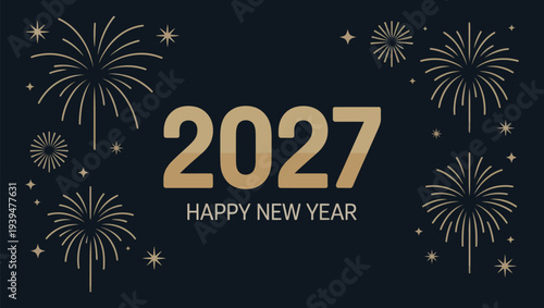 Golden fireworks and the year 2027 celebrating the happy new year beautifully