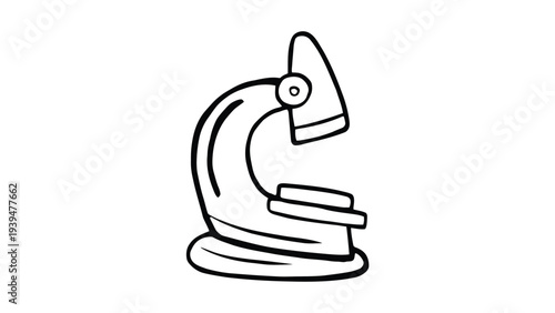 Classic black and white line drawing of a microscope with an eyepiece and stage
