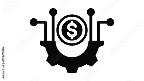 Modern cryptocurrency and blockchain technology integration emblem with mechanical elements