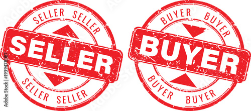 Set of red seller and buyer round rubber stamps with grunge texture for commercial trading
