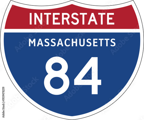 Interstate 84 (I-84) Massachusetts MA US Interstate Highway Route Shield Badge Vector
