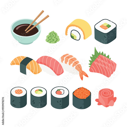 Assorted Sushi and Sashimi Japanese Cuisine.