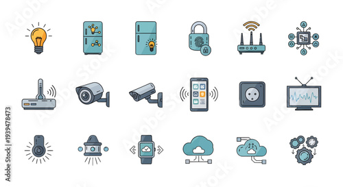 Internet of Things and Smart Home Automation Icon Set, Technology Ecosystem Vector Icons