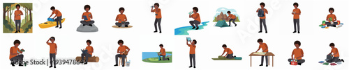 Cartoon Flat Style Ecology Volunteer Activity Various Pose Character Set Illustration