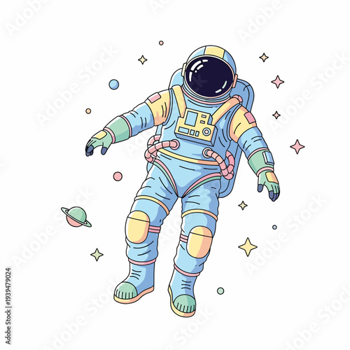 Astronaut in Space Suit Floating Freely.