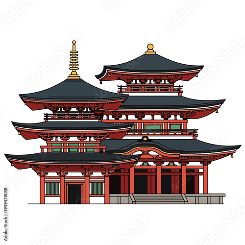 Traditional Japanese Temple Architecture Illustration.