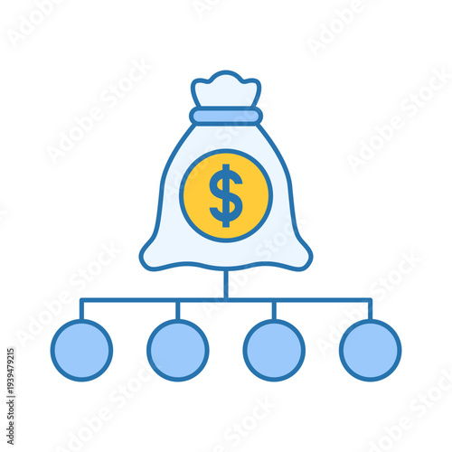Business Cost Structure Budget Planning Icon with Finance Distribution and Investment Flow