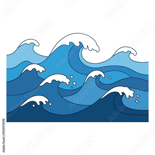 Blue Ocean Waves Illustration Vector Graphic.