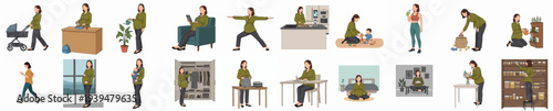 Cartoon Style Woman Character Daily Life Activity Flat Design Illustration