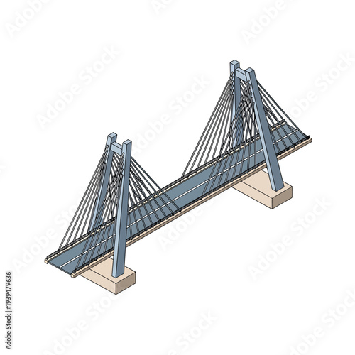 Cable Stayed Bridge Structure Illustration.