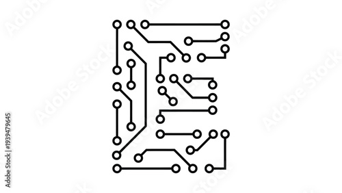 Circuit board design forming a stylized letter e shape
