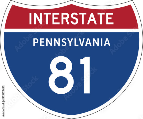 Interstate 81 (I-81) Pennsylvania PA US Interstate Highway Route Shield Badge Vector