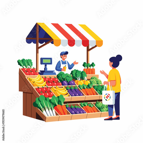 Woman Buying Fresh Produce from Vendor.