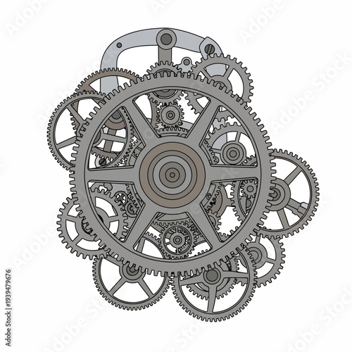 Complex Mechanical Gears Interconnected System.