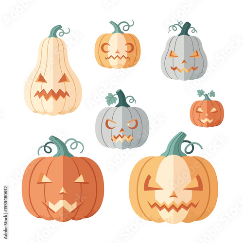 Collection of Cartoon Pumpkins with Faces.