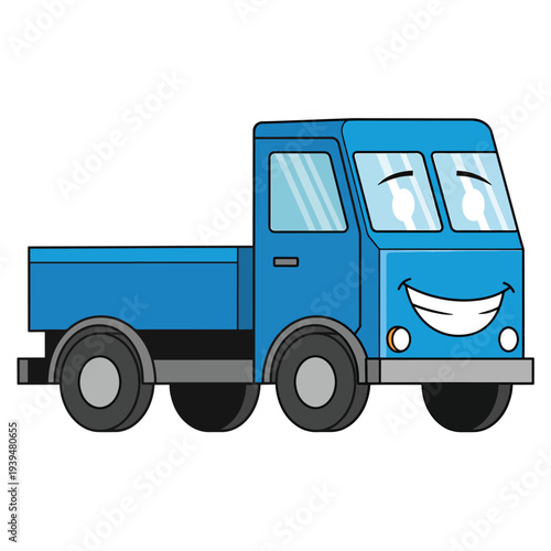 Blue Cartoon Truck with Happy Face.