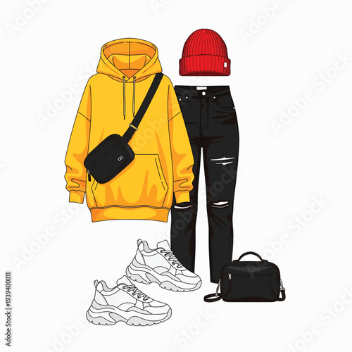 Casual Streetwear Clothing and Accessories Set.