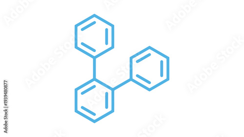 Chemical structure illustration of a biphenyl molecule with three aromatic rings.