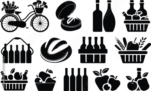 Set of 16 grocery shopping icons vector