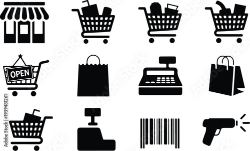 Shop Collection Silhouette Icon Set 