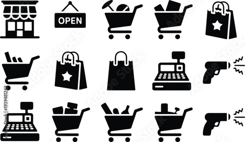 Shop Collection Silhouette Icon Set 