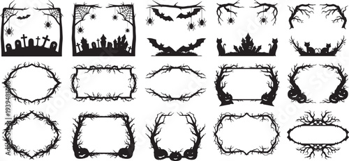 Collection of Hand-Drawn Halloween Frames and Borders with Spooky Designs and Illustrations
