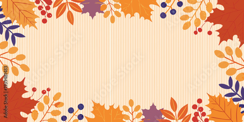 Autumn foliage creates a decorative frame around a light background