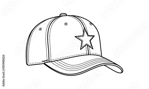 Baseball cap outline on white background vector illustration in doodle style